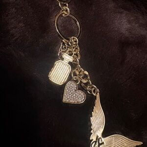 Gold Charm Victorias Secret Keychain  Heart & Wing Charms